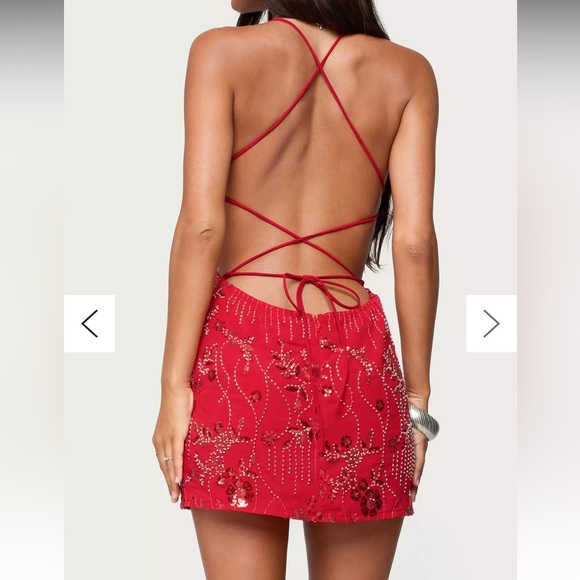 Edikted red sequin open back mini dress size XS excellent condition never worn - Picture 2 of 8